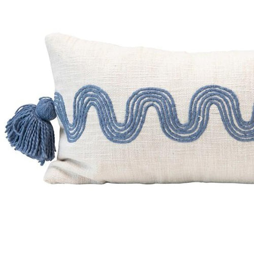 embroidered couch pillow wave pattern