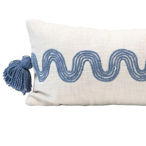 embroidered couch pillow wave pattern